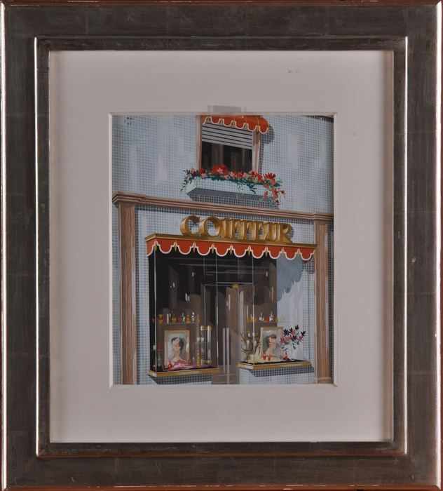 Appraisal: FRENCH SCHOOL COIFFEUR Perspective drawing for a hair salon watercolor