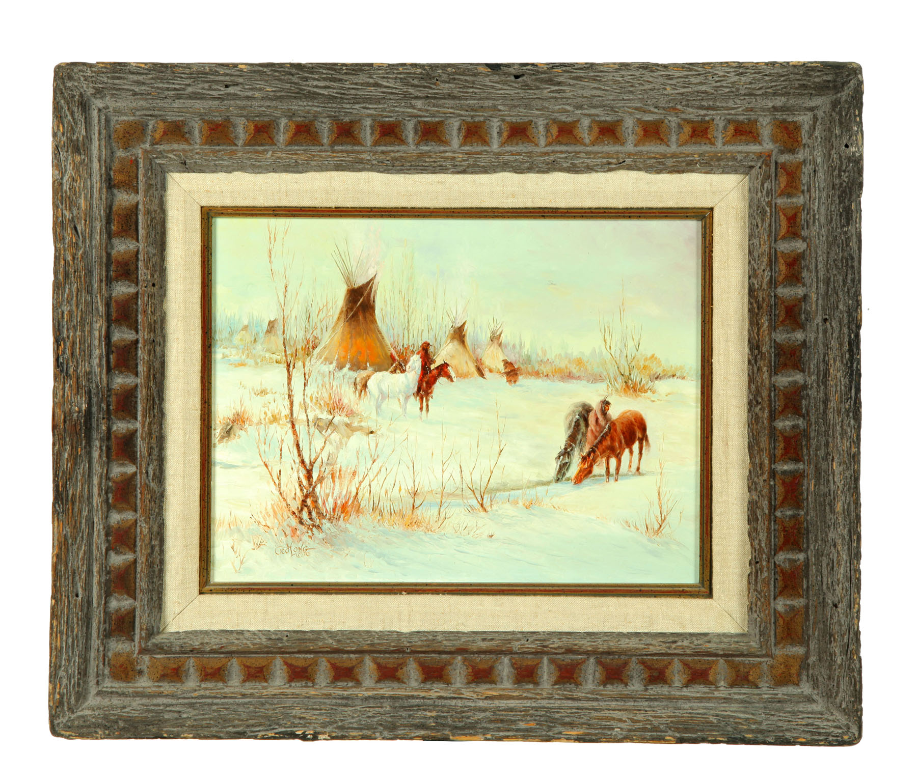 Appraisal: AMERICAN INDIAN SCENE BY TED LONG NEBRASKA MONTANA - Oil