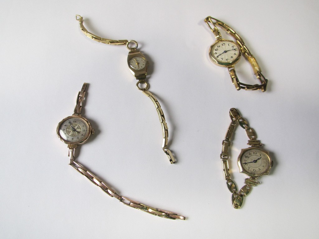 Appraisal: Four early th century ladies ct gold cased wrist watches