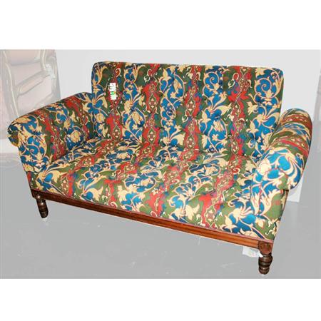 Appraisal: Aesthetic Movement Mahogany Tufted Upholstered Drop Arm Settee Estimate -