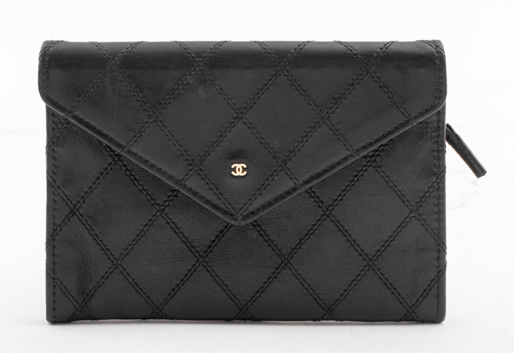 Appraisal: CHANEL BLACK LEATHER WALLET Chanel black leather with quilted pattern