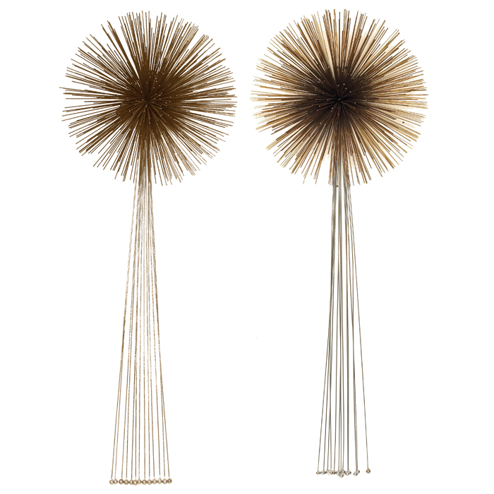 Appraisal: Curtis Jere sculptures pair wire star-burst with hanging rods with