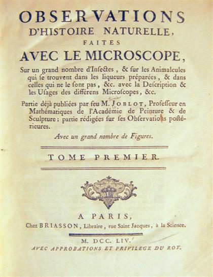 Appraisal: vol Joblot Louis Observations d'Histoire Naturelle Faites avec le Microscope