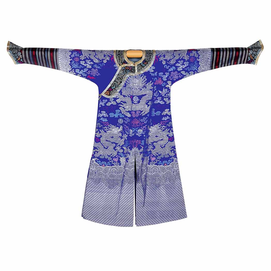 Appraisal: Chinese Blue Silk Robe th Century Embroidered with silver dragons