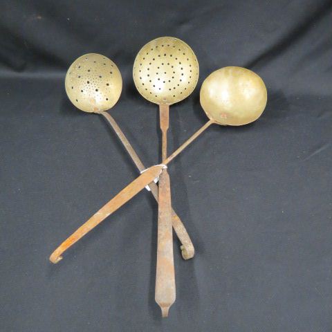 Appraisal: Early Iron Brass Cooking Utensils type that hang near fireplace