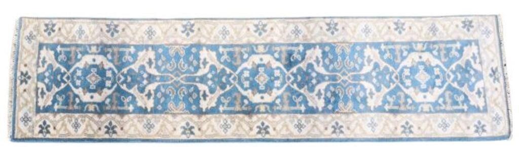 Appraisal: Hand-tied Indo-Oushak runner approx ' l ' w Please Note