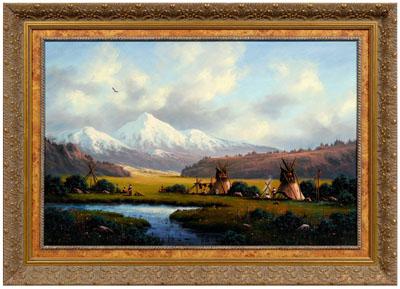 Appraisal: Heinie Hartwig painting California born inscribed verso Blackfoot Camp Beaverhead