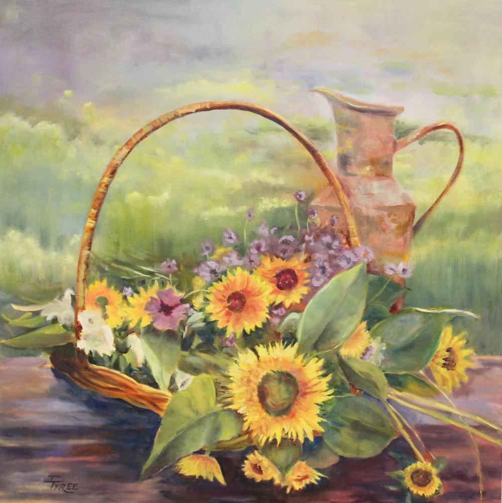 Appraisal: TONI TYREE Oregon st century oil on canvas sunflower basket