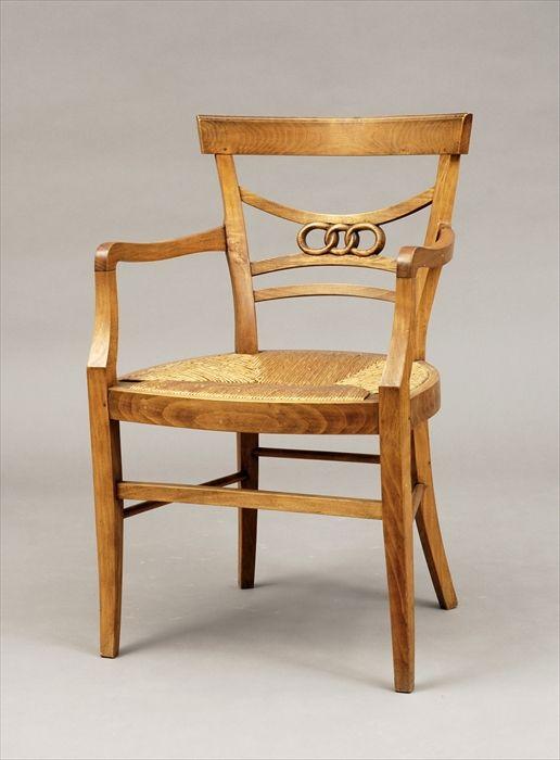 Appraisal: French Provincial-Style Fruitwood Armchair with Rush Seat Modern Together with