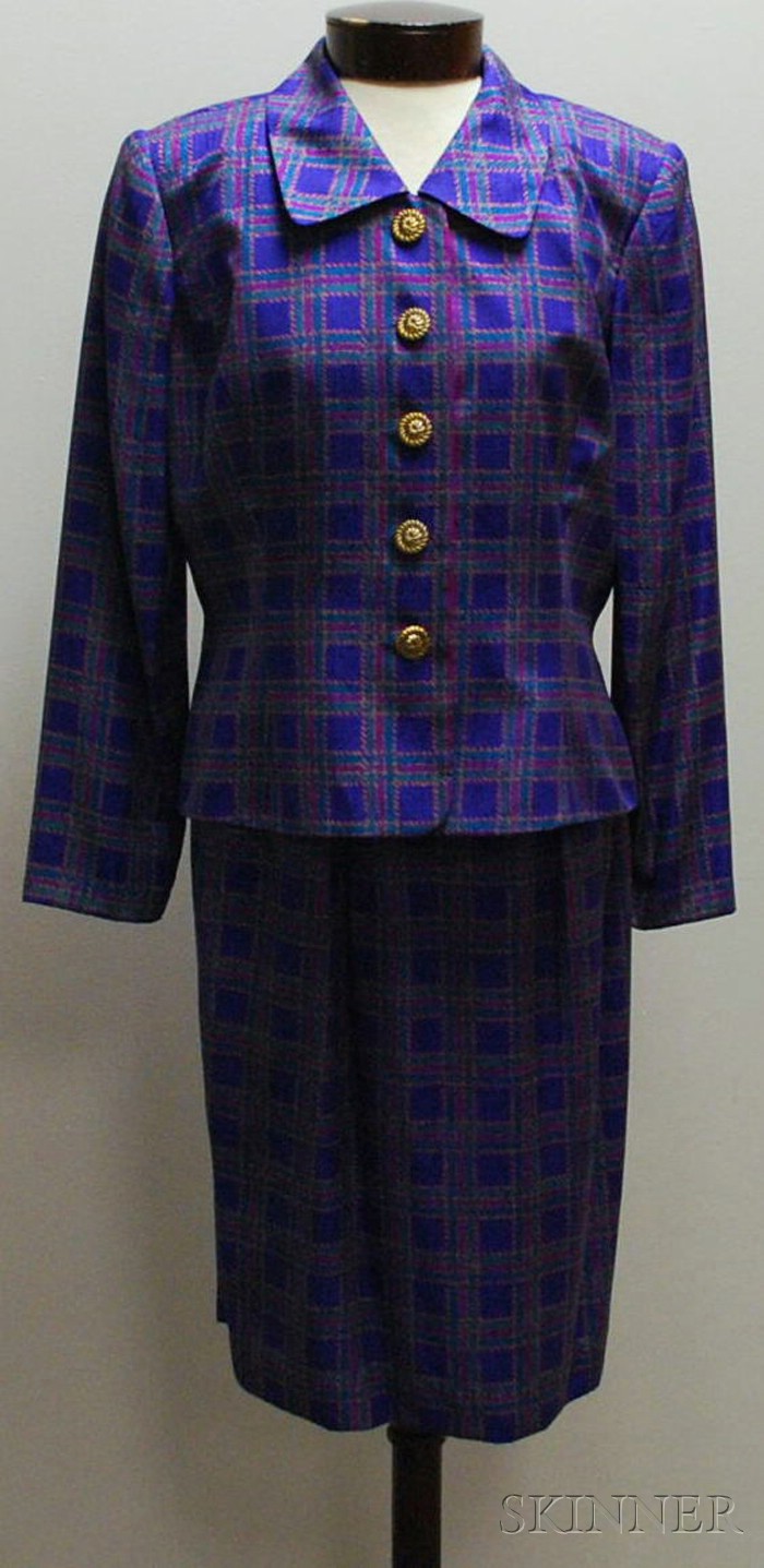 Appraisal: Lady's Adrianna Pap ll Purple Plaid Silk Suit size