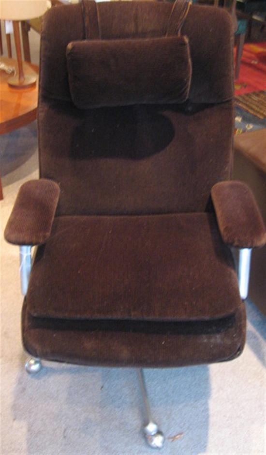 Appraisal: Brown Cloth Upholstered Office Chair with heavy cast aluminum Norway