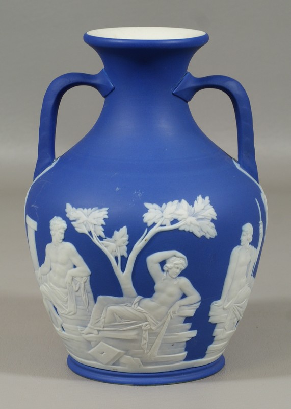 Appraisal: Blue Wedgwood jasperware Portland vase tall no serious issues although