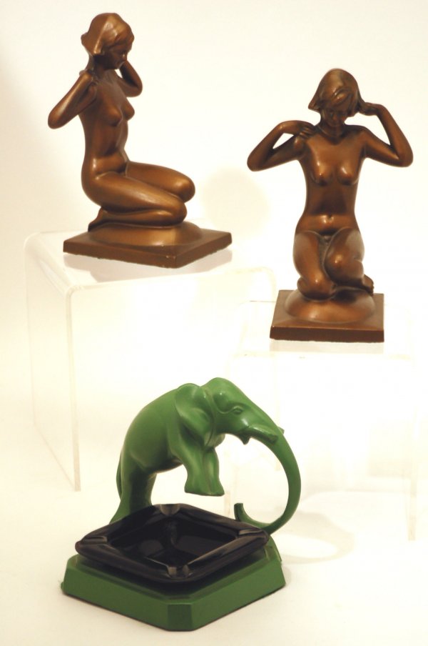 Appraisal: Pair of Art Deco bronze finish bookends depicting nude women