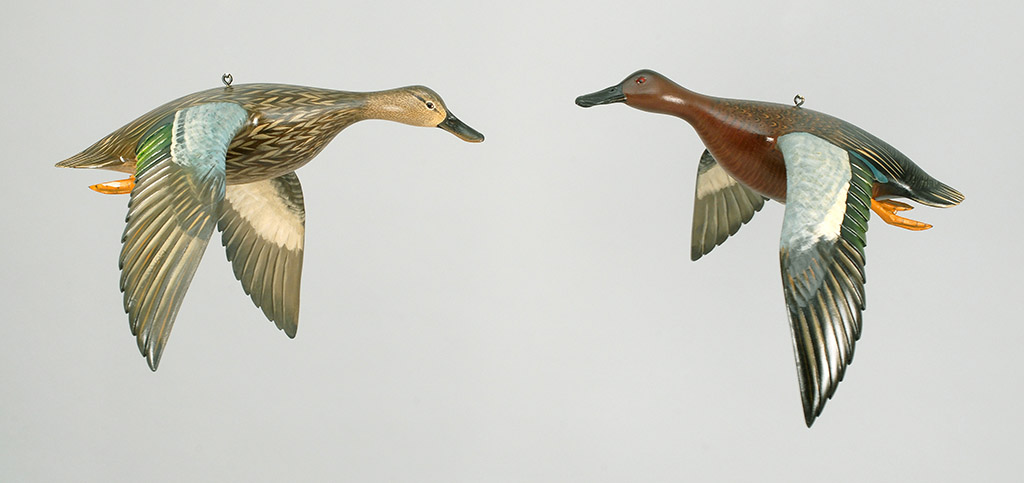 Appraisal: PAIR OF CINNAMON TEAL CARVINGS By Mike Borrett of Madison