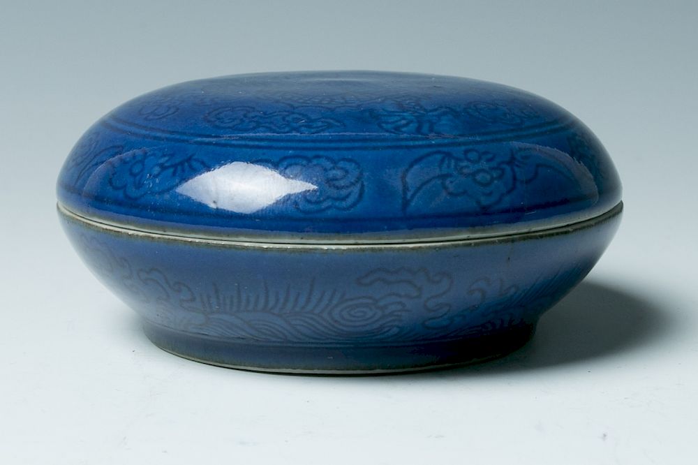 Appraisal: BLUE GLAZED 'DRAGON' SEAL PASTE BOX EARLY TH C Of