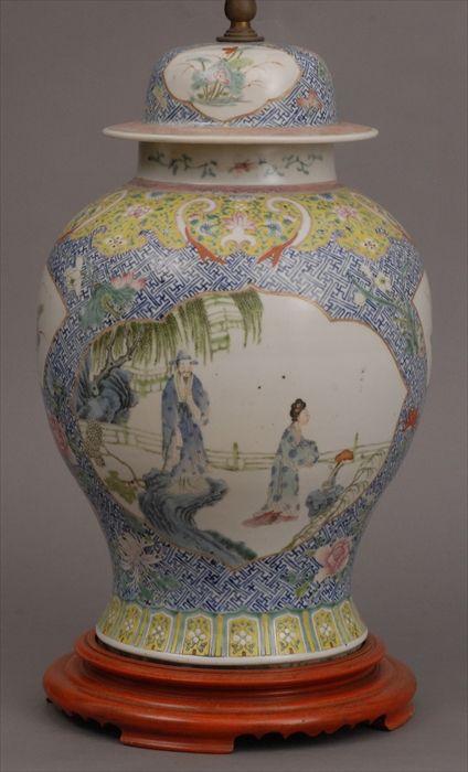 Appraisal: CHINESE FAMILLE ROSE PORCELAIN BALUSTER-FORM JAR AND COVER MOUNTED AS