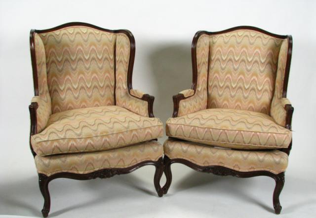 Appraisal: Pair of Frederick Edward North Carolina vintage upholstered wing chairs