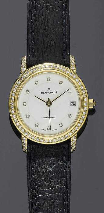 Appraisal: DIAMOND LADY'S WRISTWATCH AUTOMATIC BLANCPAIN from the s Yellow gold