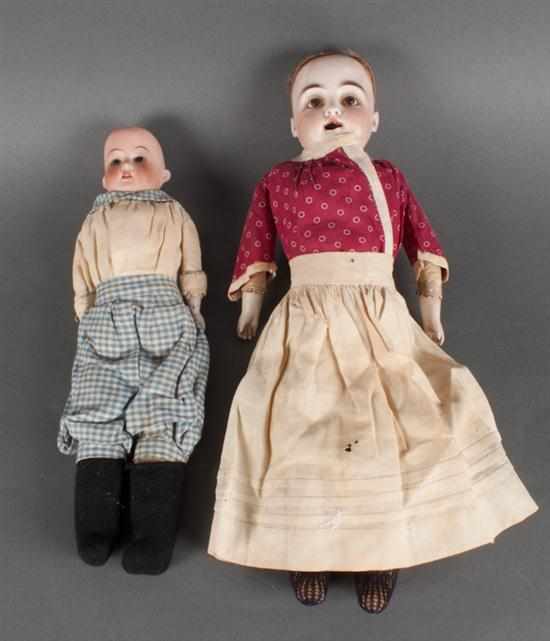 Appraisal: Two German painted bisque and cloth dolls late th century