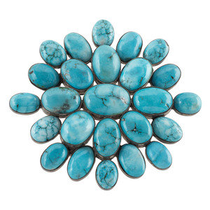 Appraisal: Southwestern-style Sterling Silver and Dyed Turquoise Cluster Belt Buckle late