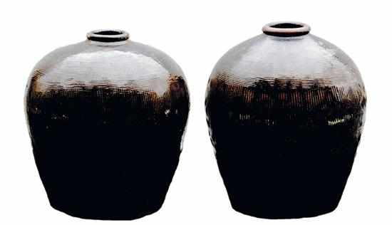 Appraisal: Pair Korean pottery fermentation jars ovoid form with alkaline glaze