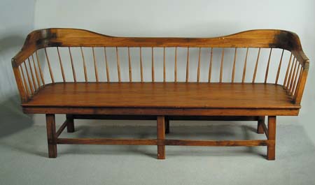 Appraisal: LARGE FRENCH STYLE ANTIQUE BENCH Deep plank seat with spindled