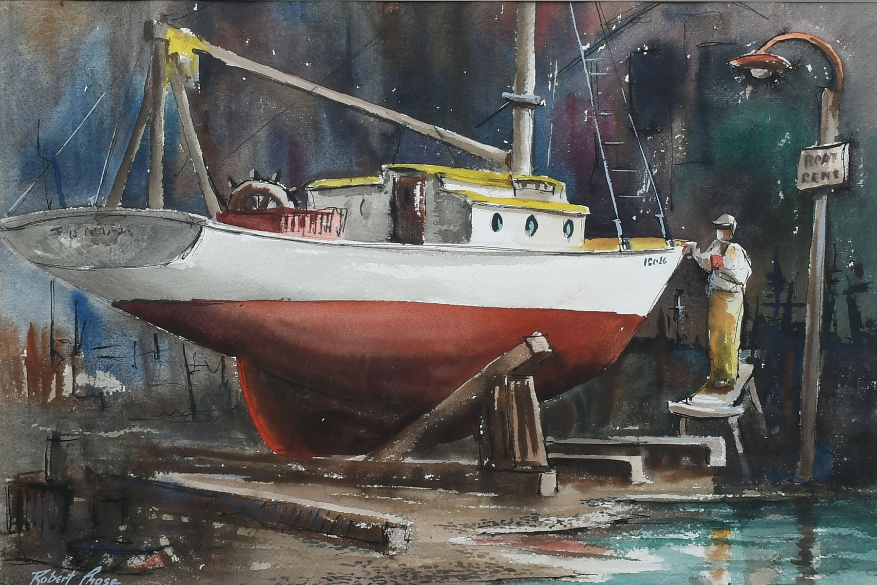 Appraisal: CHASE Robert American b Boat in Dry Dock Watercolor sight