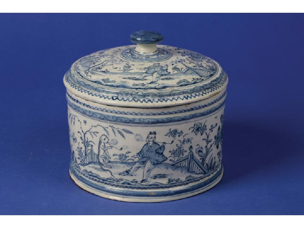 Appraisal: A DELFTWARE BOX AND COVER of circular form finely painted