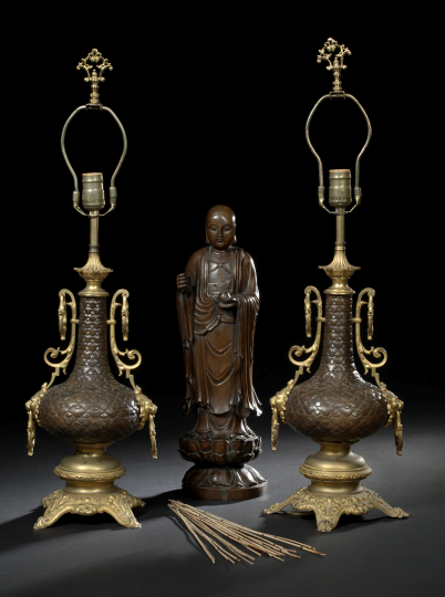 Appraisal: Rare Pair of Japanese Bronze Bottle Vases Meiji period -