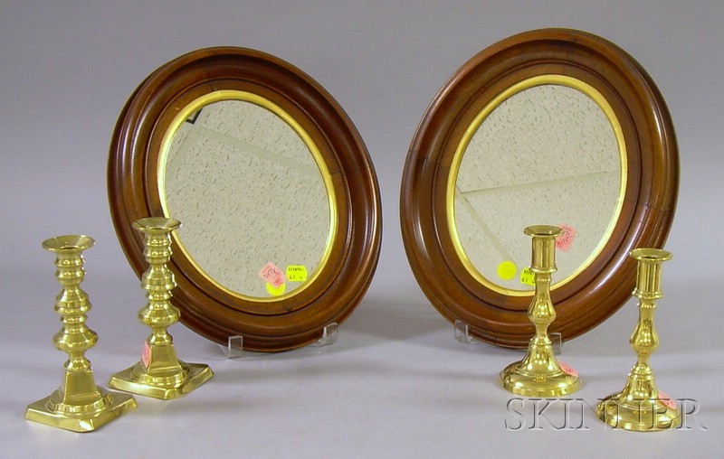 Appraisal: Pair of Victorian Oval Molded Walnut Framed Mirrors and Two