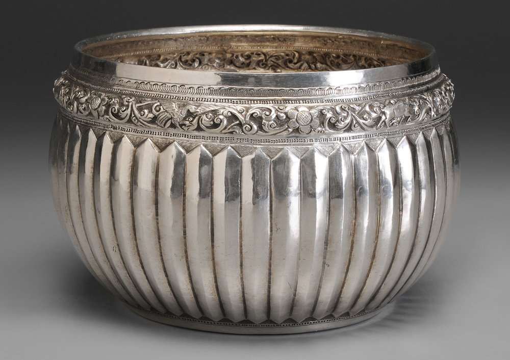 Appraisal: Silver Bowl probably Indian th century paneled sides floral and