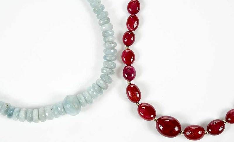 Appraisal: Two Gemstone Bead Necklaces faceted aquamarine beads approx to mm