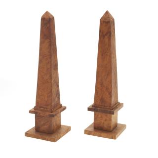 Appraisal: Pair Antique English burl wood obelisks Pair Antique English burl