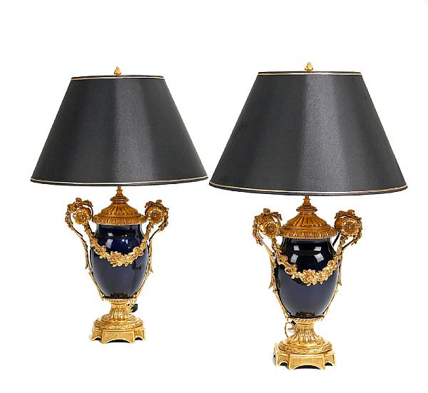 Appraisal: A pair of Louis XVI style gilt bronze and blue