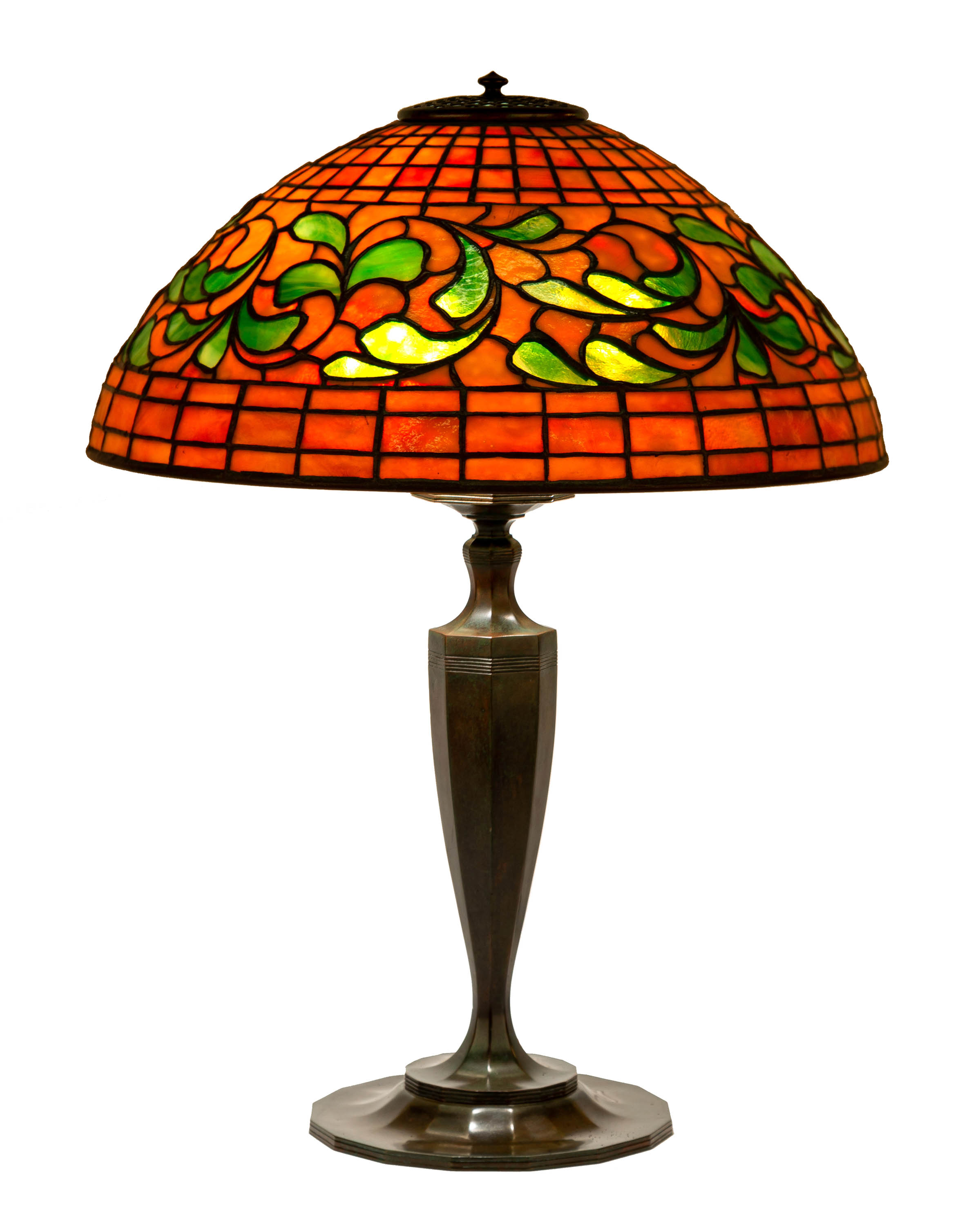 Appraisal: TIFFANY STUDIOS NEW YORK SWIRLING LEAF TABLE LAMP leaded glass