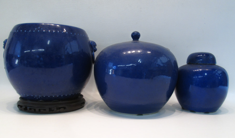 Appraisal: THREE CHINESE PORCELAIN VESSELS each with an allover cobalt blue