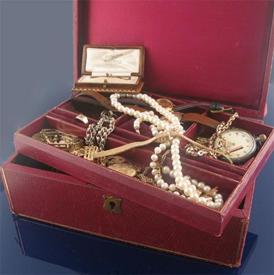 Appraisal: A jewellery box containing various items of jewellery wristwatches etc