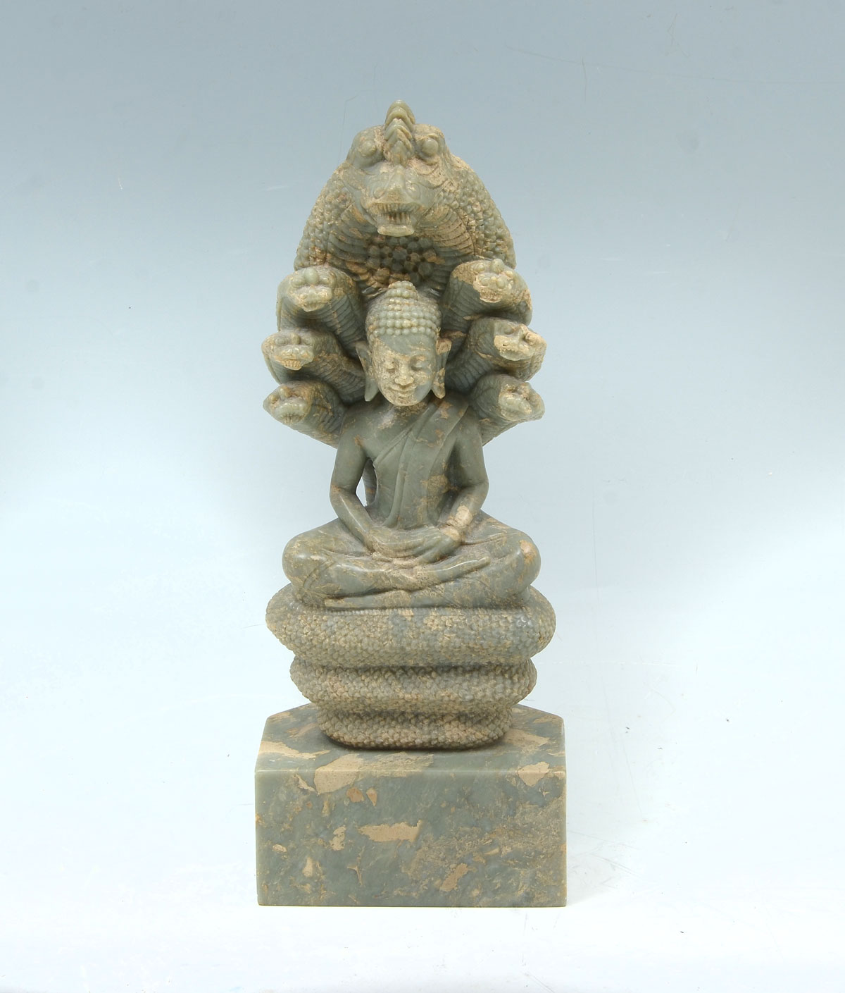 Appraisal: CARVED SOAPSTONE BUDDHA NAGA SCULPTURE Carved Chinese soapstone sculpture in