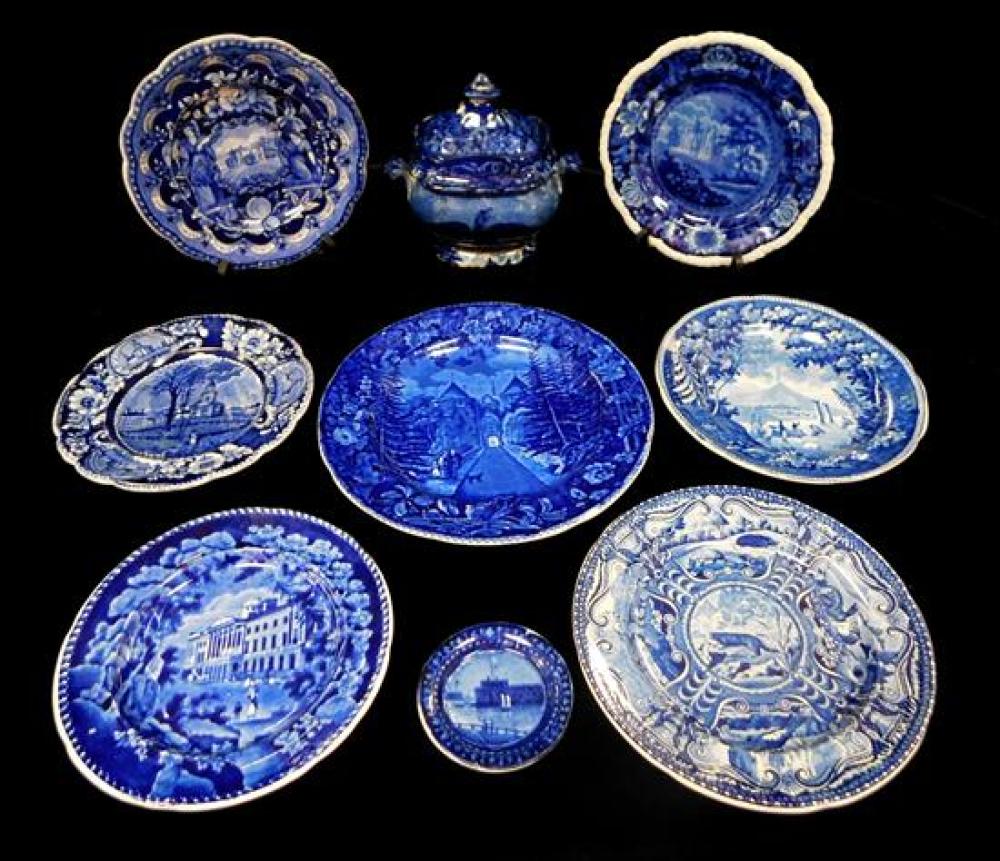 Appraisal: Nine pieces of blue and white transfer decorated Staffordshire England