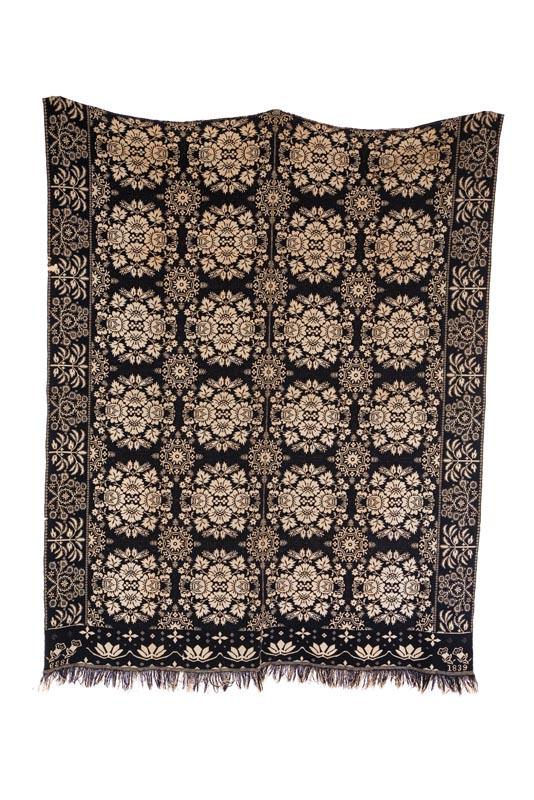 Appraisal: INDIANA JACQUARD COVERLET Probably William Gilmour Dunlapsville Union County wool