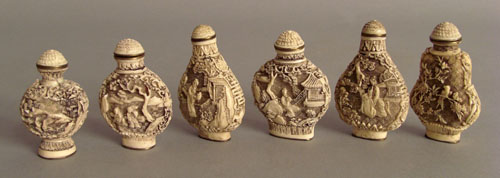 Appraisal: Six Chinese carved snuff bottles