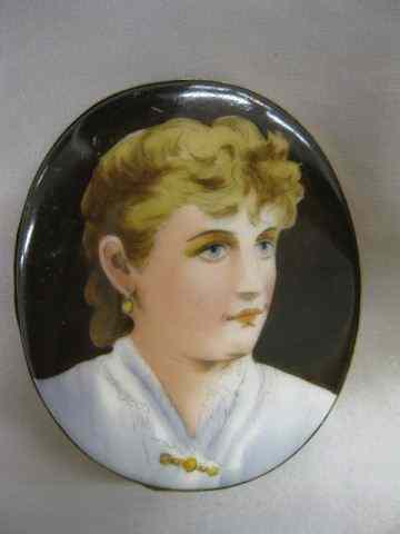 Appraisal: Victorian Portrait Brooch painting on porcelain of a young woman