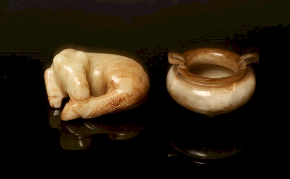 Appraisal: CELADON JADE CENSER AND HORSE The group comprising of a