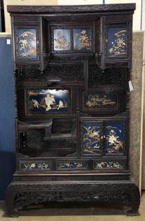 Appraisal: Japanese Shibayama Inlay Cabinet Japanese carved wooden cabinet Meiji period