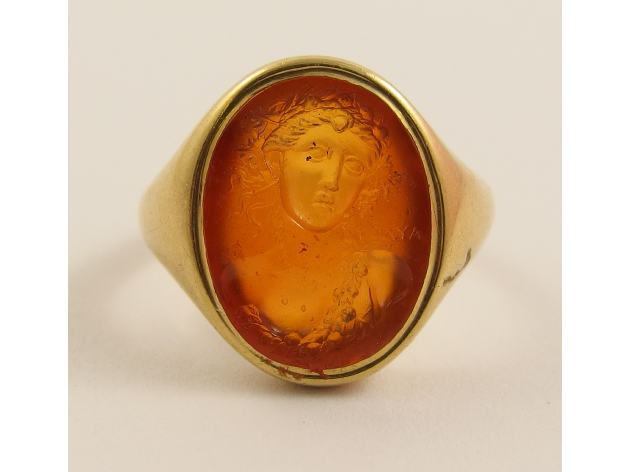 Appraisal: A carnelian intaglio ring of a maidenpossibly a Maenad with