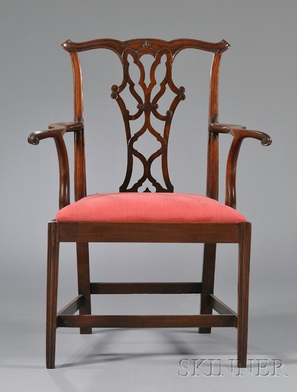 Appraisal: George III Style Carved Mahogany Open Armchair early th century