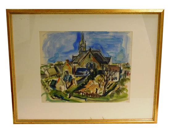 Appraisal: Marion Huse American - Stone Cathedral Village Center watercolor and