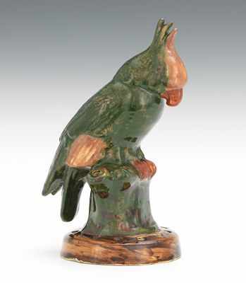 Appraisal: Continental Faience Parrot Flower Frog With polychrome glazes in the