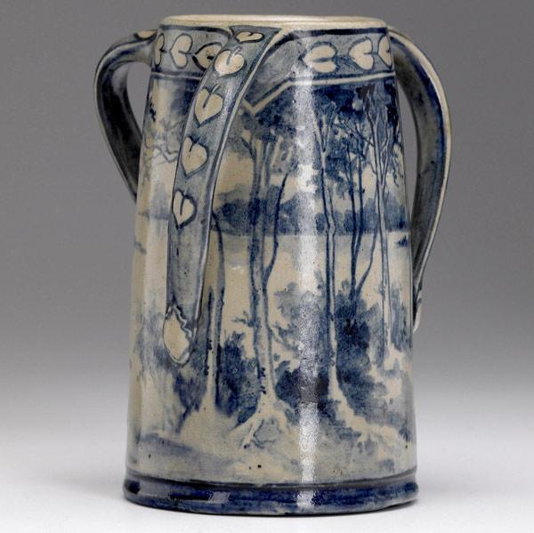 Appraisal: SUSAN FRACKELTON Fine salt-glazed stoneware vase with three twisted handles