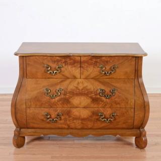 Appraisal: Dutch style walnut commode by Baker th c metal manufacturer's